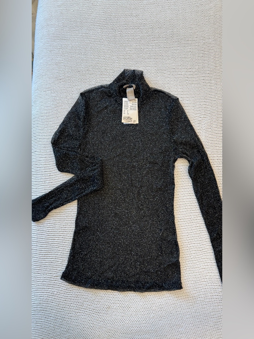 H&M Women’s Black Metallic Glitter Button Down Long Sleeve Shirt Blouse Size S